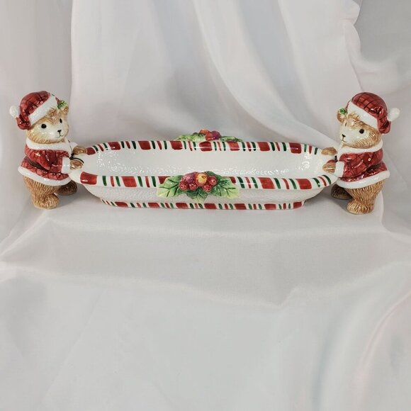 Fitz and Floyd Essentials Peppermint Teddy tidbit cracker dish 13.5 inches tall - Picture 10 of 10